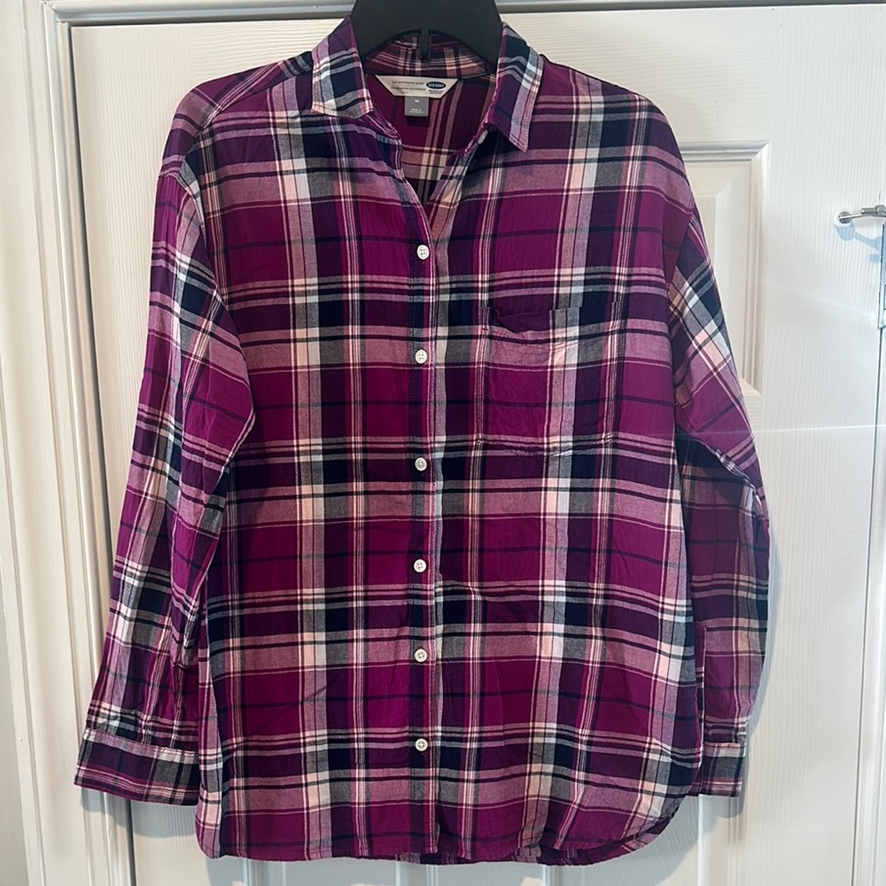 Old Navy Purple and Pink Button Down Shirt with Notched Collar